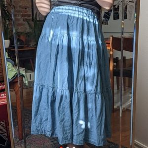 Vintage Denim Tiered Maxi Skirt